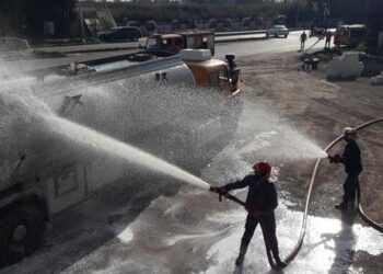 نشوب حريق في صهريج لنقل المحروقات بمدينة حمص