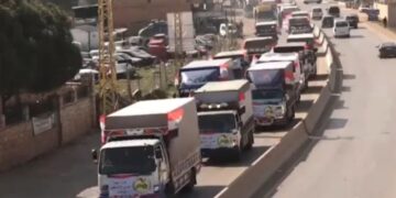 بالصور قوافل الإغاثة من الأشقاء في لبنان