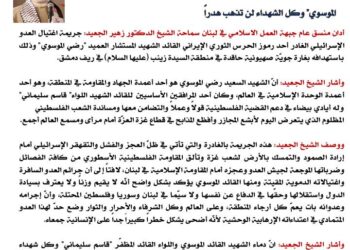 منسق عام جبهة العمل الاسلامي في لبنان أكّد أن دماء الشهيد القائد “رضي الموسوي” وكل الشهداء لن تذهب هدراً